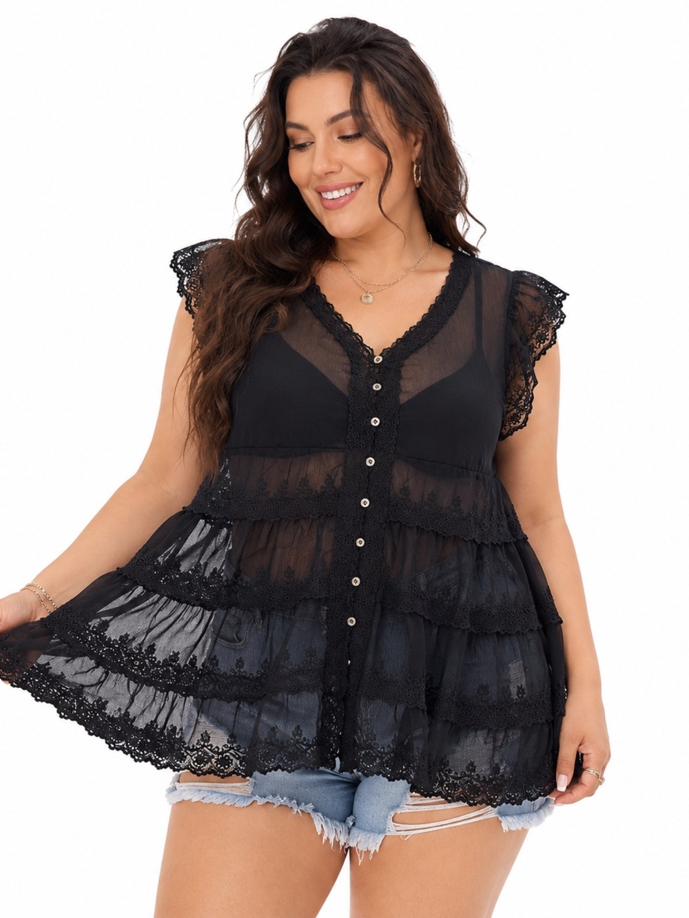 Poshmark Title

ADIVA 3X Black Sheer Lace Tiered Babydoll Boho Top Gothic